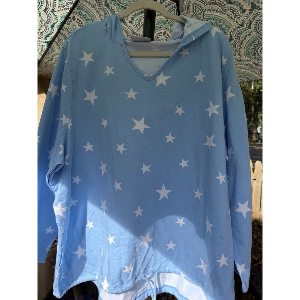 Journey Factory Jeanne Bice Women’s 3X Blue Star Hoodie Pullover Quacker Factory